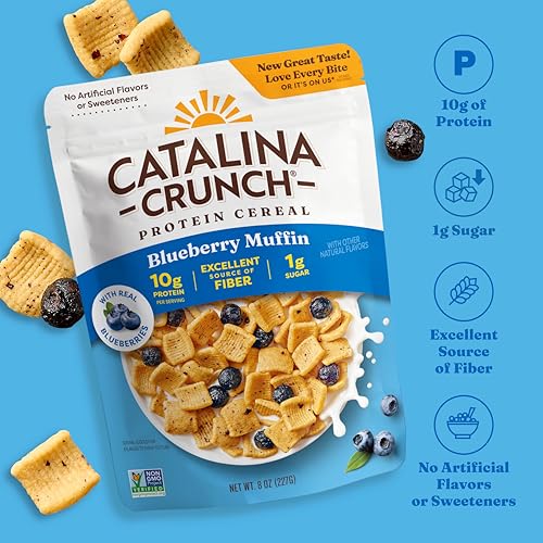 Catalina Crunch Protein Cereal | Breakfast Cereal with 10g of Protein, No Added Sugar | Gluten Free, Keto Friendly | Blueberry Muffin - 8 oz. Bag (Pack of 4) - Packaging May Vary