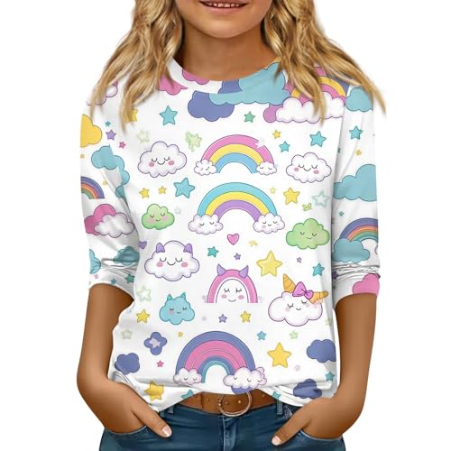 Teen Clothes for Girls 3/4 Sleeve Crewneck Graphic Tees Blouses Fall Winter Pullover Cute Oversized Tops 5-16 Years