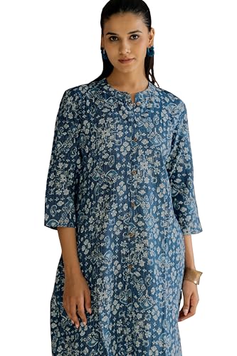 Image of MIRCHI FASHION Pure Cotton A-Line Long Kurti | Printed Kantha Work Kurta for Women | Ethnic Office Wear Kurti