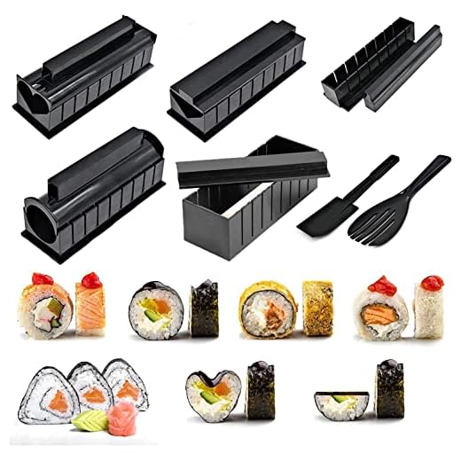 Sushi Making Kit 10 Pieces Plastic DIY Sushi Maker with Multiple Shapes Rice Mold and Rice Spatula, Easy Using Sushi Kit for Beginners and Professional at Home, Restaurant, Hotel