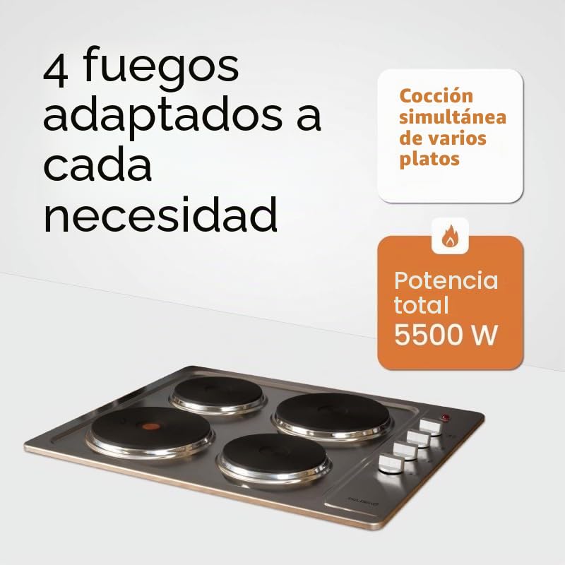 PLACA DE COCCIÓN ELÉCTRICA INOX 4 LUCES 5500 W| BELDEKO
