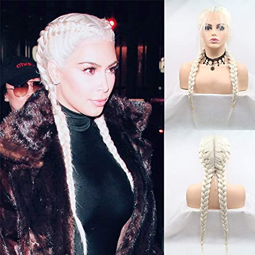 Perruque blonde platine tressée longue 22 pouce perruque synthétique twist tresses pour femme