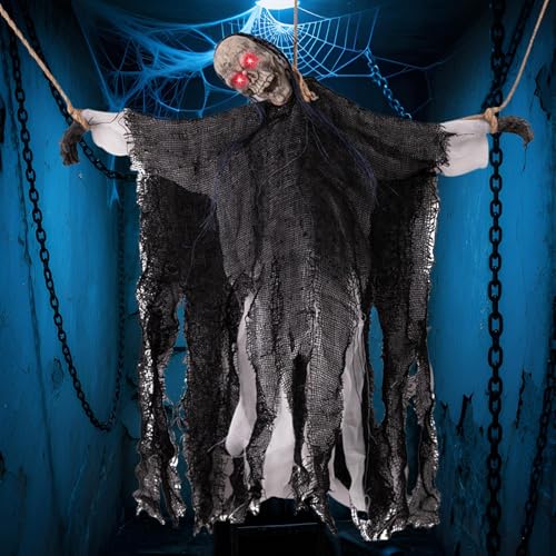 Squelette Halloween à détection sonore pour maison et extérieur