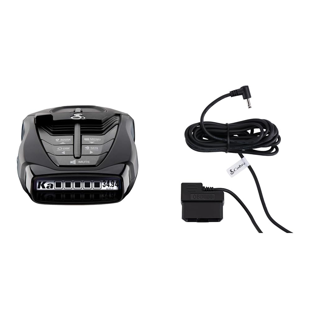 Cobra RAD 480i Laser Radar Detector + OBDII Power Cord Bundle – Long Range Detection, Bluetooth, Apple CarPlay and Android Auto Compatible, Front and Rear Detection, Digital Signal Processing, Black