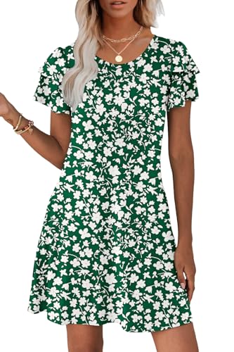 Hount Women's Summer Dresses 2025 Ruffle Sleeve Sundresses Casual Beach Mini Dresses with Pockets