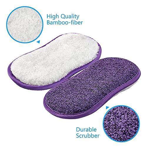 Image of Kitchen Dish Sponge Scrub Non Scratch Microfiber Reuseable Sponges Along with Heavy Duty Scrubber for Kitchen Cleaning Dishes and Pots, 6 Pack, Purple