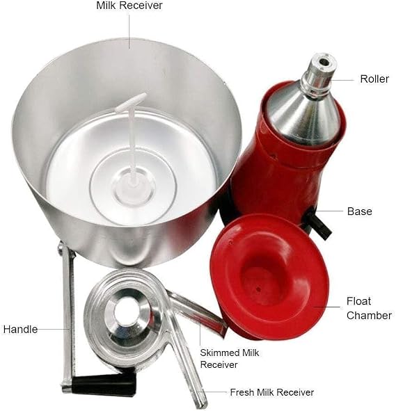 Electric Milk Skimmer, Fresh Milk Cream Centrifugal Separator, Aluminum Alloy, Red, Manual, Home Dairy Farm Family