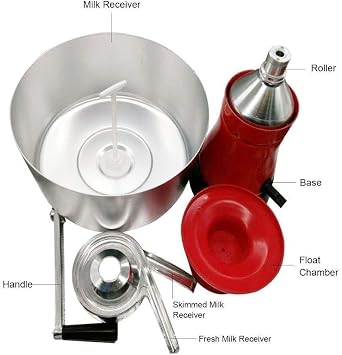 Electric Milk Skimmer, Fresh Milk Cream Centrifugal Separator, Aluminum Alloy, Red, Manual, Home Dairy Farm Family
