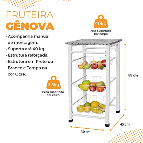 Fruteira Genova Tampo de Granito 3 Cestos Removíveis Branca