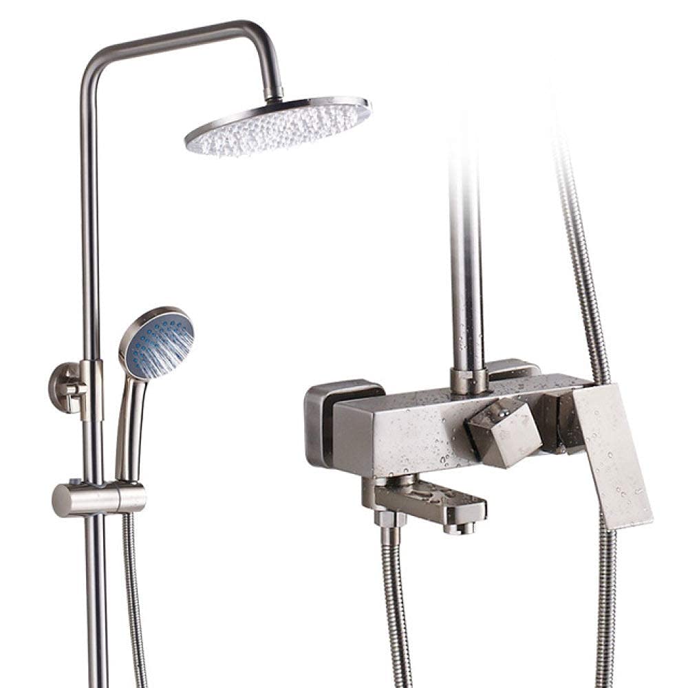 Système de douche nickel brossé avec mitigeur cascade et douchette haut de gamme