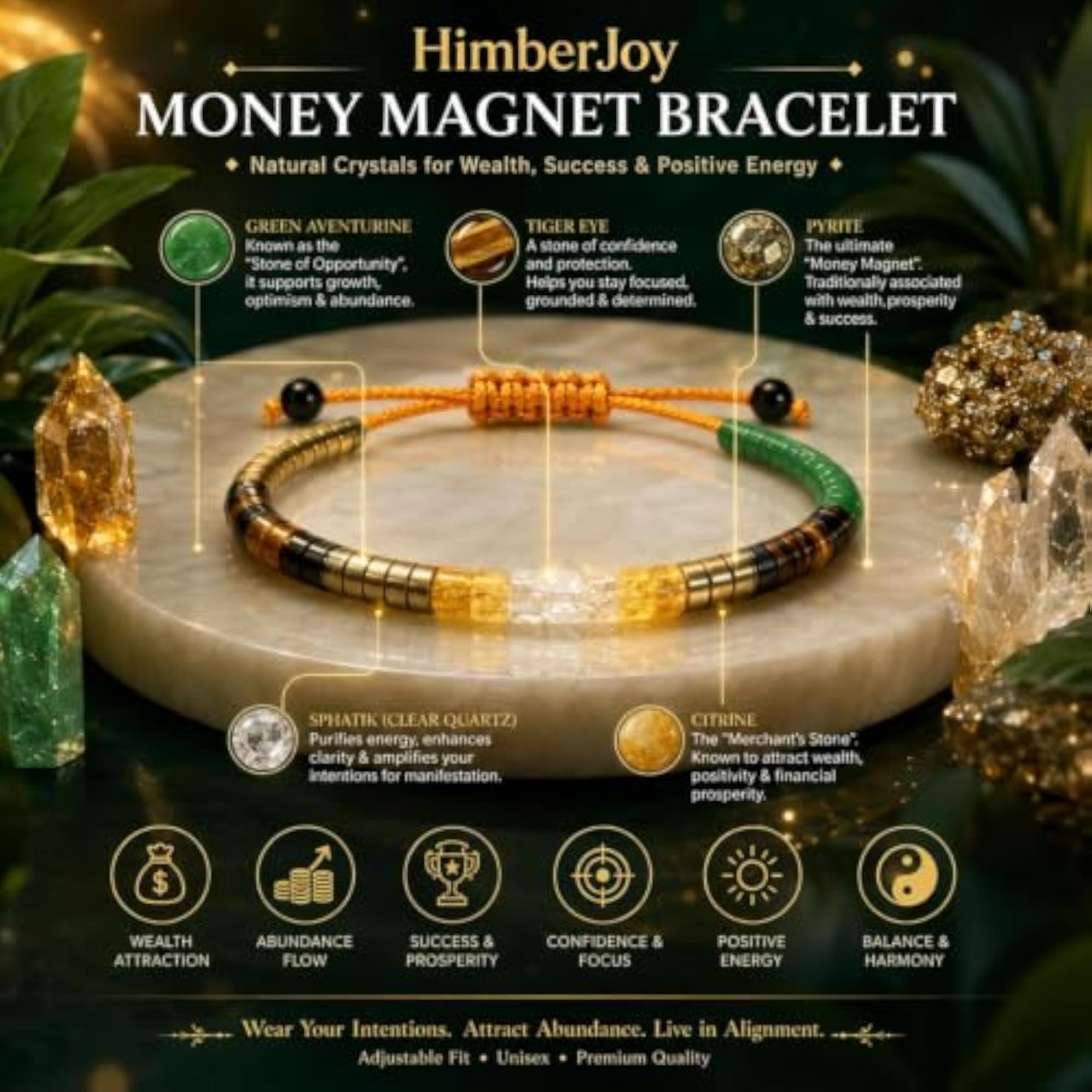 Adjustable Money Magnet Bracelet, Unisex Wealth & Success