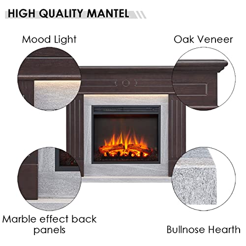 Legendflame® Sheraton Electric Fireplace With 43" Mantel Surround And Jaden 23" Insert, Espresso Oak With Light Grey Marble Finish #TOP4