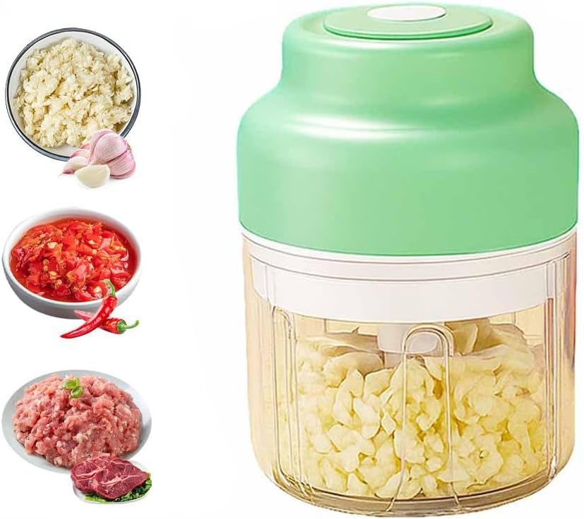Electric Garlic Chopper, Rechargeable Mini Portable Veggie Chopper, One-Touch Food Processor for Chopping Vegetables, Household Small Kitchen Gadget with USB Design(Green,250ml)