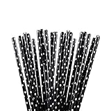 Bakell 24 PC Solid Black with White Polka Dots Cake Pop or Party Drinking Straws - Baking, Caking and Craft Tools