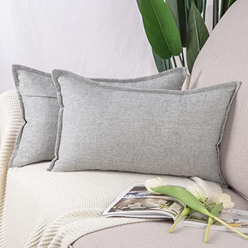 Madizz Set of 2 Linen Cushion Covers 12x20 Inch Black Soft Decorative Throw Pillow Cases for Sofa Bedroom Pillow Shell