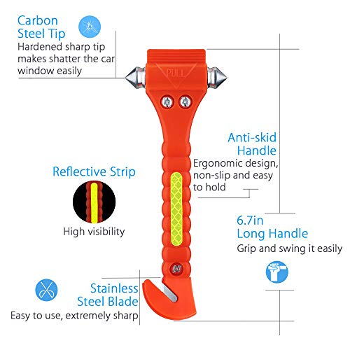 Premium Car Glass Breaker Safety Hammer - Emergency Escape Tool With Car Window Breaker And Seat Belt Cutter, Life Saving Survival Kit With Heavy Carbon Steel Points And Hardened Sharp (2-Pack) #TOP1