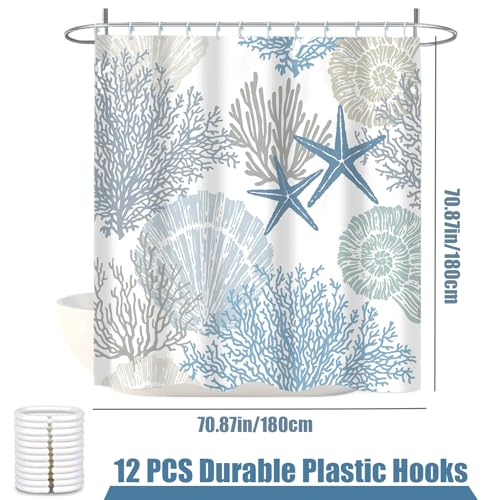 Rideau douche imperméable lavable machine bleu océan coquillages - 3