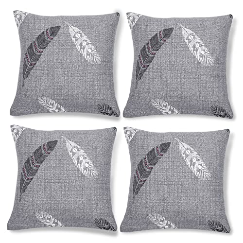 Image of HOKIPO Polyester Stretchable Cushion Cover for Sofa 16 inch x 16 inch, Pack of 4 (AR-4098-D1*4), Grey