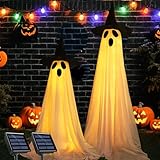 2 Pack Halloween Decorations Outdoor, Solar Light Up Spooky Ghost Decorations, Waterproof Solar Halloween Lights Outdoor Ghost Decor for Yard, Porch, Pathway, Haunted House Party Decor