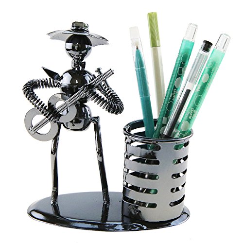 Music Musician Theme Iron Hat Man Art Steel Metal Creative Personality Pen Holder Pencil Holder Cup Pot Office Students Desktop Music Decoration Decor Toy Gift Ornaments (A20011 Guitar)