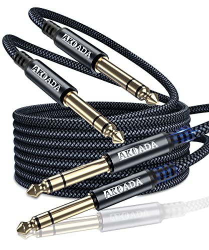 AkoaDa 1/4 Inch TRS Instrument Cable 10ft 2Pack 6.35mm Guitar Bass AMP Cord 6.35mm 1/4 TRS Balanced Stereo Audio Male to Male Cable for Electric Guitar,Bass,Keyboard,Mixer,Amplifier,Speaker