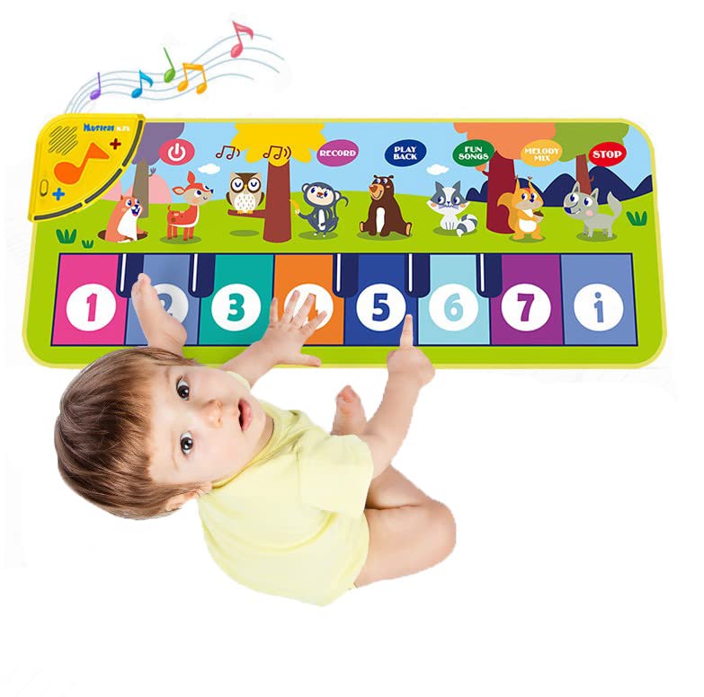 PATPAT® Musical Mat for Kids,Piano Keyboard Dance Floor Mat Carpet Animal Blanket Touch Mat Musical Toys Early Education Toys for Girls Boys 1-3 Years Old(Mini Size for Hand Press 31.5x11.8in)