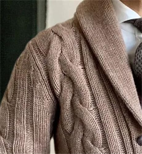 Men's Cable Knit Cardigan Sweater Fall Winter Shawl Collar Long Sleeve Buttons Down Sweaters3