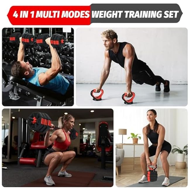 Adjustable Dumbbells, 44/66/88Lbs Free Weight Set with Connector, 4 In1 Weight Dumbbell Set Used As Kettlebells, Barbell, Push Up Stand, Fitness Exercise for Home Gym Suitable Men/Women