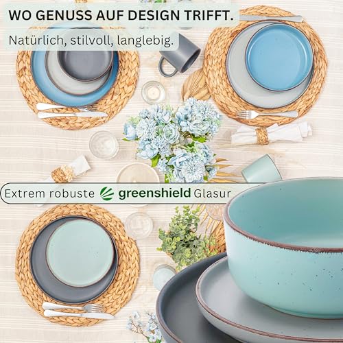 SÄNGER Bombay Sky Shades | Geschirrset 16 teilig, Steingut Geschirr 4 Personen, 4x Speiseteller 4x Dessertteller 4x Schalen 4x Pastateller, Teller Set bunt | VALUE COLLECTION