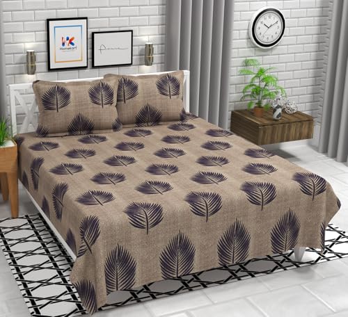 Image of HOMEKART Ultra Super Soft Cotton Feel Microfiber Double Bedsheet with Two Pillow Covers for Your Bedroom (90x88 Inches) -Brown