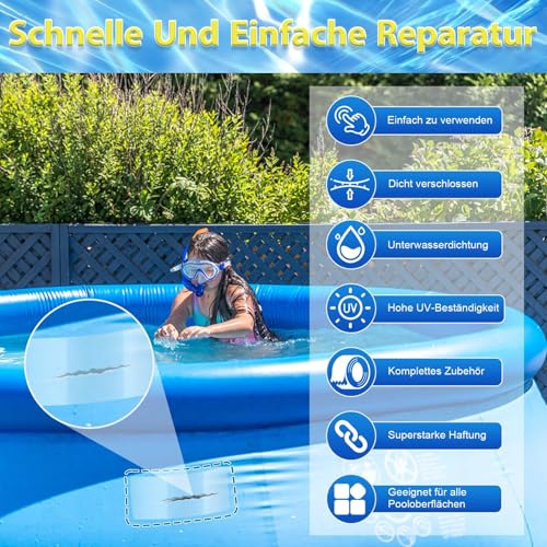 Paistely Pool Flicken Klebeband Unterwasser, Transparentes Wasserdichtes Klebeband, Poolflicken Selbstklebend...
