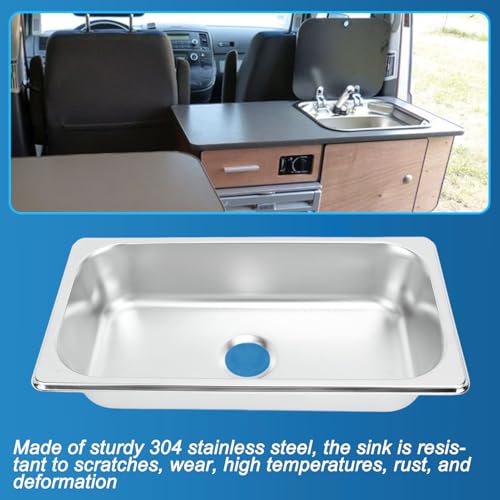 RV Sink, Stainless Steel Kitchen Sink, 12.8x6.93x2.56in, Embedded Hand Washing Basin, with 40mm Drain Outlet - Image 3