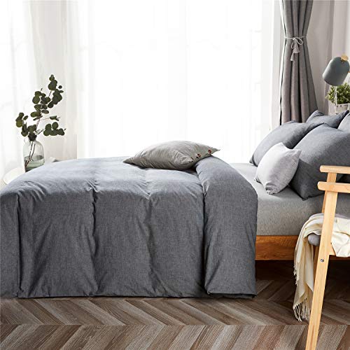 Image of JELLYMONI Black 100% Washed Cotton Duvet Cover Set, 3 Pieces Ultra Soft Bedding Set with Zipper Closure. Solid Color Pattern Duvet Cover King Size(No Comforter)
