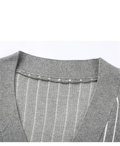 Men's Textured Stripe Classic Long Sleeve Knitted Cardigan Sweater2