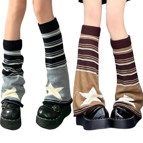 Image of AQOKKA Y2K Knit Leg Warmers for Women Kawaii Leg Warmers Harajuku Long Leg Socks Cover Goth Lolita Winter Accessories