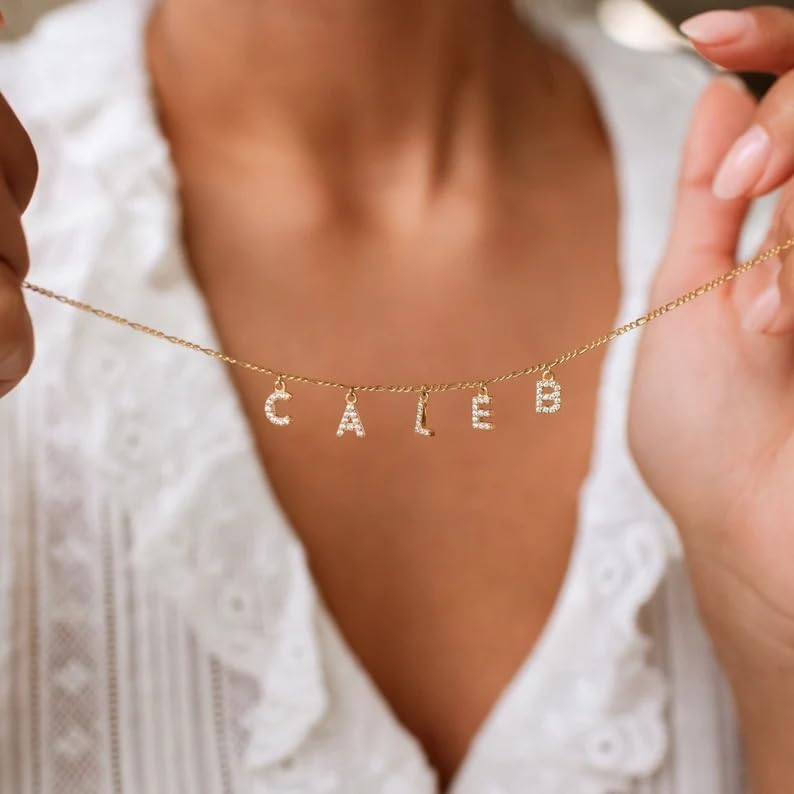 ProJewelry Gift for Christmas, Personalized Initial Necklaces for Women,Custom Name Necklace with Shiny Zircon,Dainty A-Z Pendant Letter Charm Necklace,Trendy Gold Jewelry Gift3