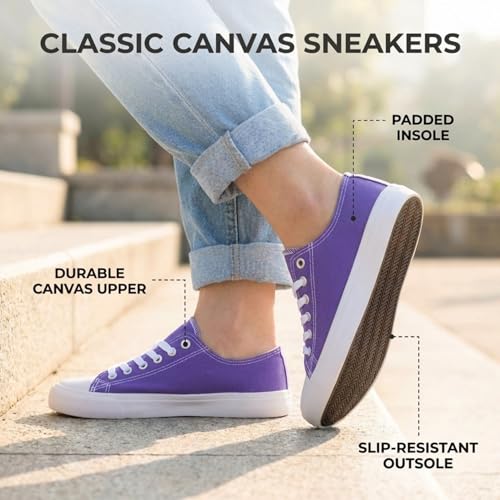Image of Canvas Shoes for Women, Women's Fashion Sneakers | Casual Low Top, Lace Up, Rubber Sole, Canvas Upper, Cushioned Insole