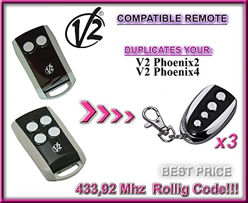 3 x V2 PHOENIX2, PHOENIX4 V2 compatible mando a distancia y clone, 4-canali 433,92 MHz rolling code sustituye remoto. 3 Clone Mandos a distancia de alta calidad para el precio mejor.