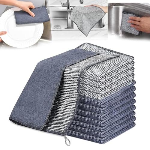 12PCS Wire Dishwashing Rag Non-Scratch: Multipurpose Wire Dishcloth for Wet and Dry - New Upgrade Double-Layer Dish Cloth Metal Cleaning Cloths with Microfiber for Kitchen, Sinks, Dishes, Stove Tops