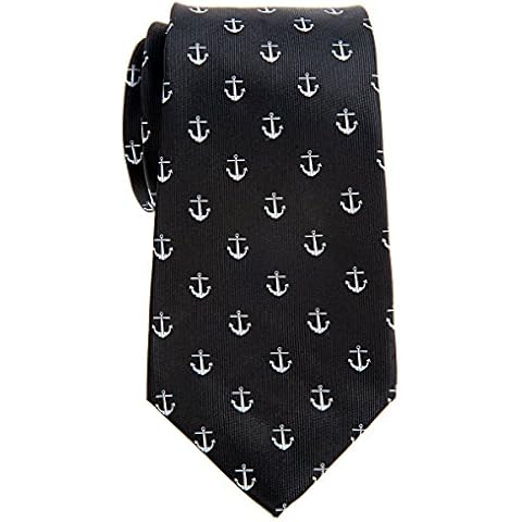 Retreez Classic Anchor Pattern Woven Microfiber 3.15" Men's Tie - Black Cover