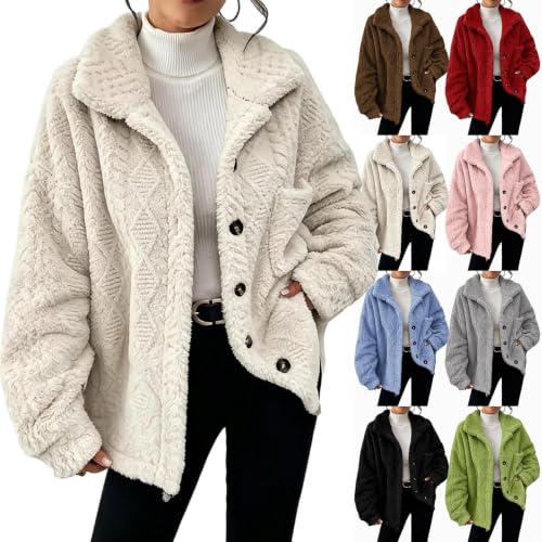 Fleece Jacket for Women Winter Lapel Button Casual Coat with Pockets - image 1