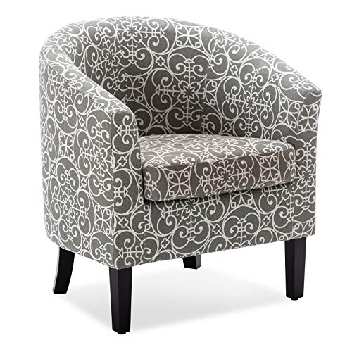 Image of BELLEZE Accent Barrel Chair, Linen Round Chair Club Tub Sofa Corner Chair with Flared Legs and Cozy Soft Padding for Living Room Bedroom Waiting Room - White & Gray