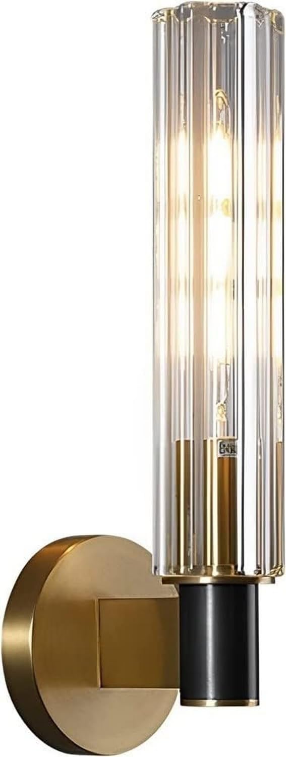 Lampada da parete moderna in ottone, paralume in vetro trasparente, applique da interni per bagno, soggiorno, camera da letto, corridoio, elegante illuminazione