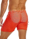 MIZOK Men's Mesh Short Sexy Fishnet See Through Boxer Shorts Lounge Swim Cover Orange XXL