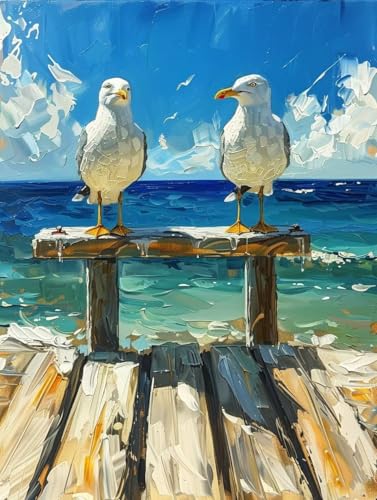 ペイントバイナンバー 鳥 ナンバーペイント 海 大人用 初心者向け 手塗り 塗り絵 ハンドメイドクラフトアート 簡単 DIY 数字油絵 セット 含む インテリア アクリル 水彩絵の具, レトロ インテリア 壁飾り ホームデコレーション ギフト 額縁付き 1