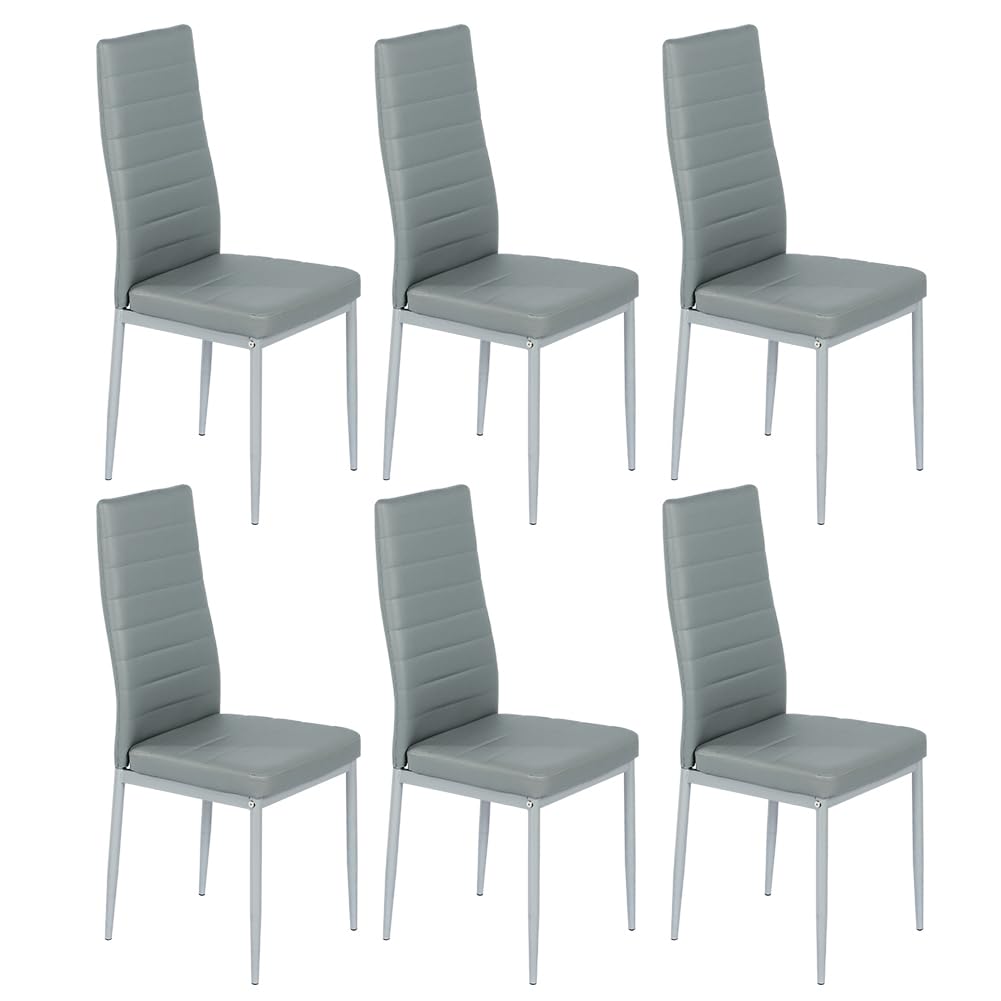 Jooli H Set of 6 Modern Dining Chairs with Chrome Legs and High Back Padded