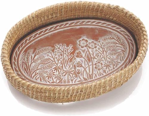 Bread Warmer Basket with Terracotta Stone - Handcrafted Oval Bread Basket for Serving Rolls, Tortillas,and Muffins - Eco-Friendly, Perfect for Dining, Gifting, and Farmhouse Decor