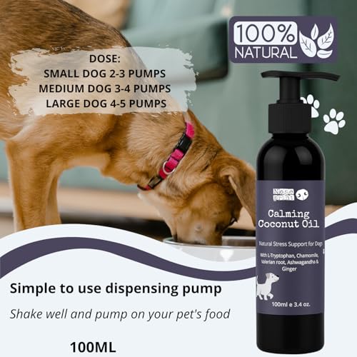 Beruhigendes Kokosöl für Hunde, 100ml Pumpflasche, Natürliche Hilfe bei Angst & Stress, mit L-Tryptophan, Baldrian & Ashwagandha