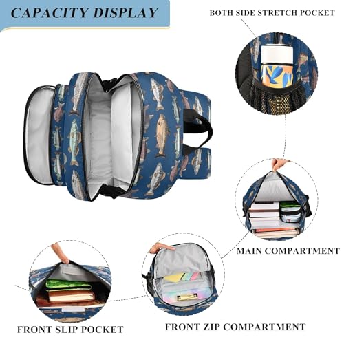 Fisyme Vintage Fishes Blue School Backpack Laptop Backpacks Bags Bookbag Travel Casual Computer Notebooks Daypacks4