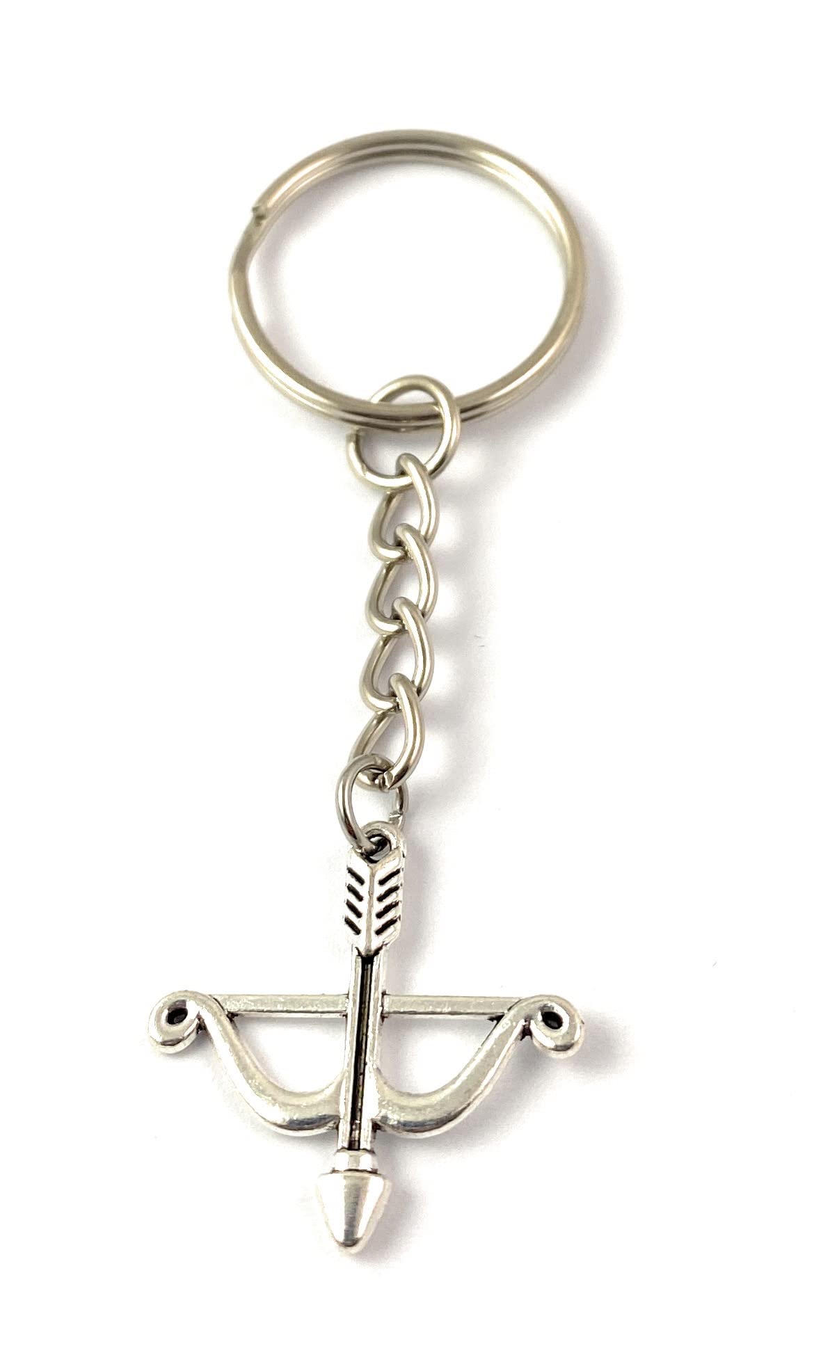 Bow and Arrow Archery Keyring with Silver Tone Charm and Silver Tone Keychain